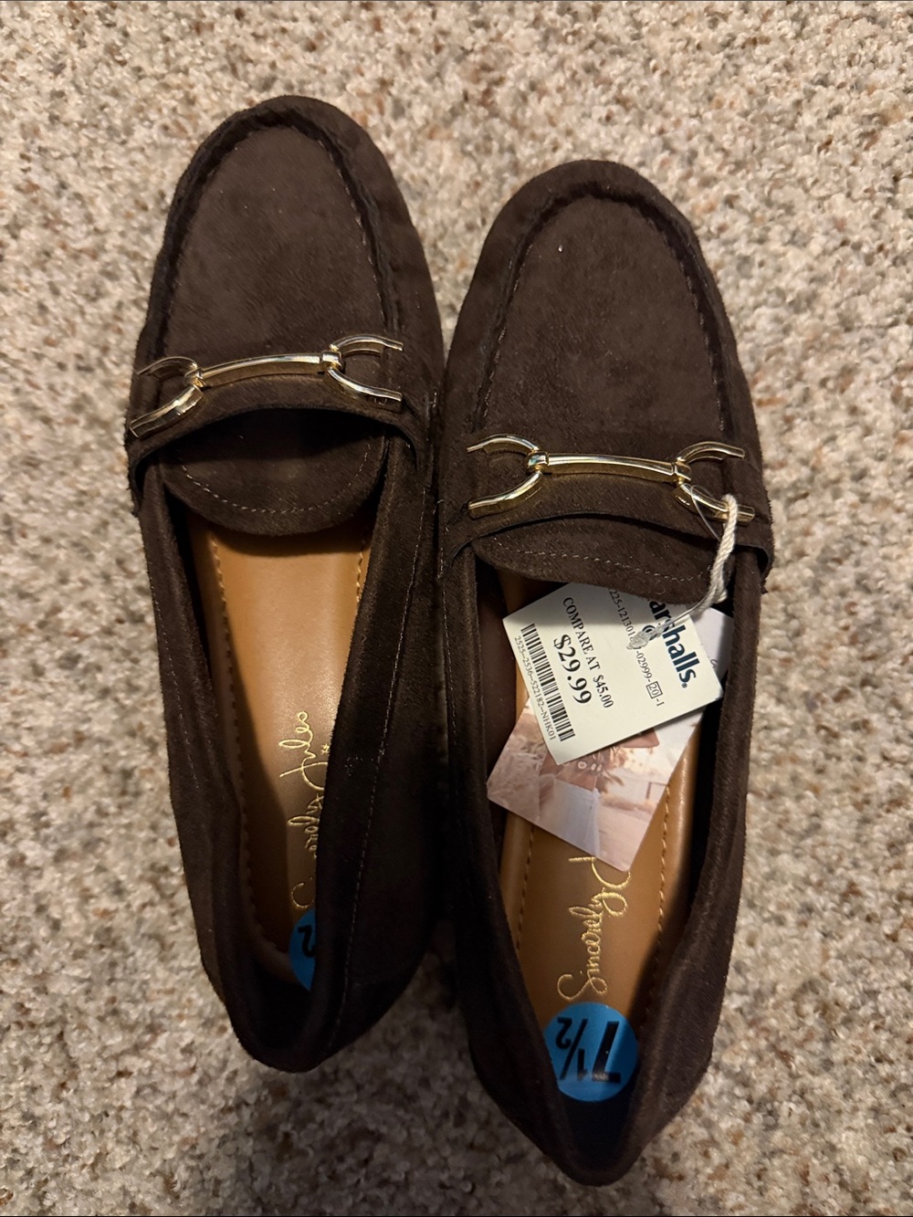 Sincerly Jules Women's Dark Brown Suede Loafers with Gold Bit